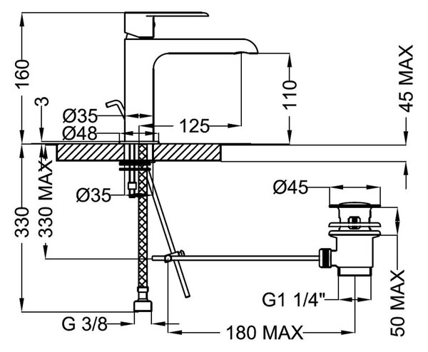 Teorema XS - umyvadlová baterie stojánková s odtokovou garniturou, výška 110 mm, nikl matný 8X301