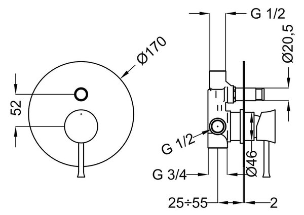Teorema Scaccomatto - vanová baterie pod omítku, komplet, chrom 8Y010