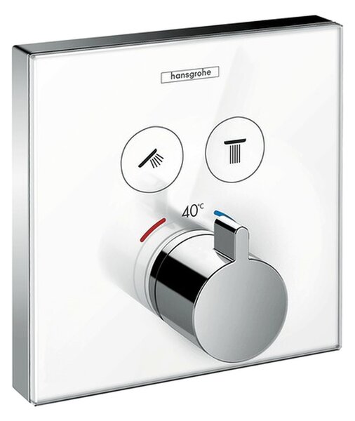 Hansgrohe ShowerSelect Glass Termostat pod omítku pro 2 spotřebiče, bílá/chrom 15738400