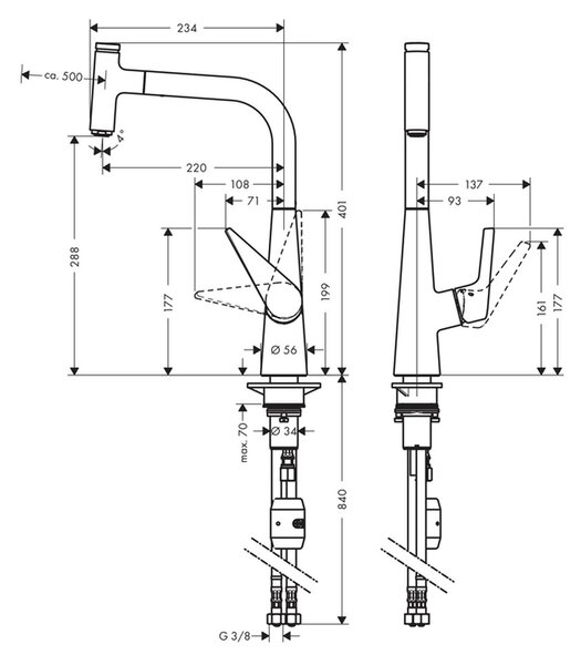 Hansgrohe Talis Select M51 kuchyňská páková baterie 300, vytahovatelný výtok, 1jet, chrom 72821000