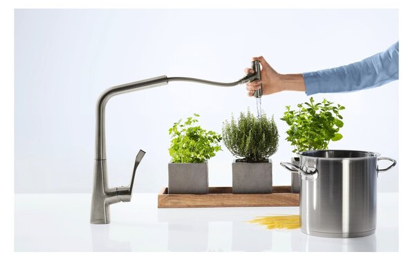 Hansgrohe Metris Select M71 kuchyňská páková baterie 320, vytahovatelný výtok, 1jet, vzhled nerezu 14884800