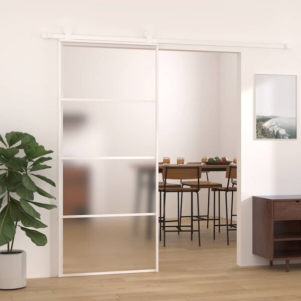 Posuvné dveře mléčné ESG sklo a hliník 90 x 205 cm bílé 151661