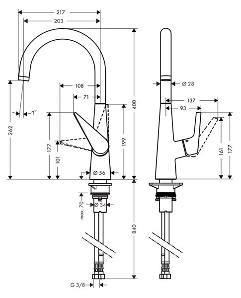 Hansgrohe Talis M51 kuchyňská páková baterie 260, 1jet, chrom 72810000