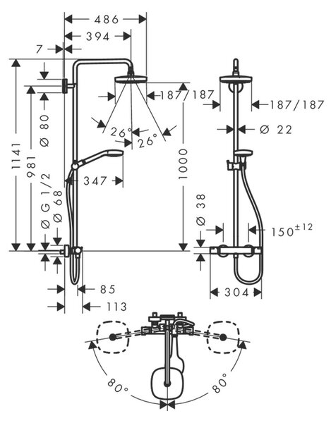 Hansgrohe Croma Select E 180 2jet Showerpipe - sprchový systém, bílá-chrom 27256400