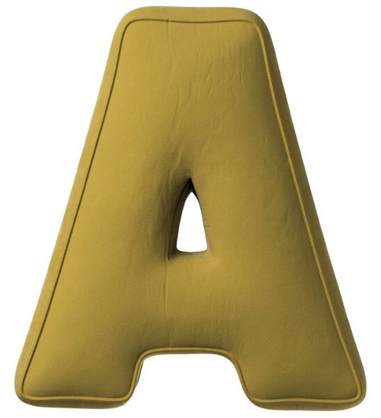 Yellow Tipi Olivově zelený sametový polštář písmeno A 40 cm
