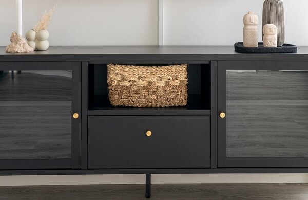 Nordic Living Černý kovový TV stolek Dobby 160 x 35 cm