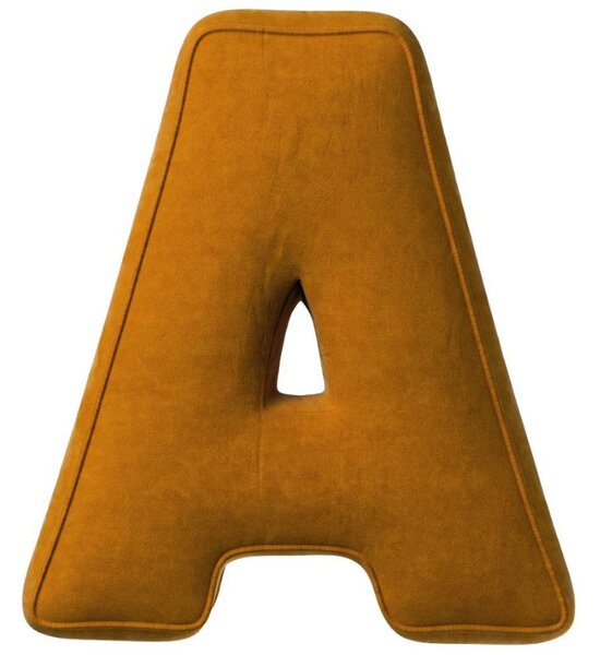 Yellow Tipi Cihlově oranžový sametový polštář písmeno A 40 cm