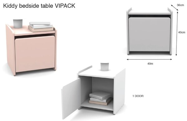 Růžový lakovaný dětský noční stolek Vipack Kiddy 40 x 36 cm