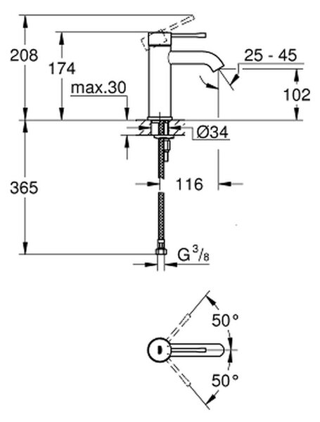 GROHE Essence - Páková umyvadlová baterie, velikost S, chrom 23590001