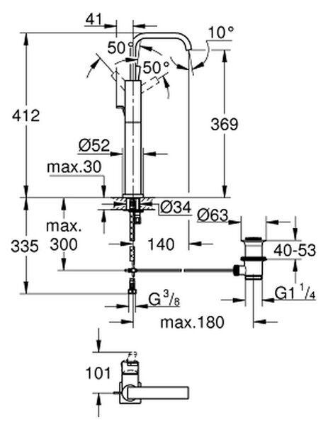 GROHE Allure - Páková umyvadlová baterie DN 15, velikost XL, Chrom 32249000