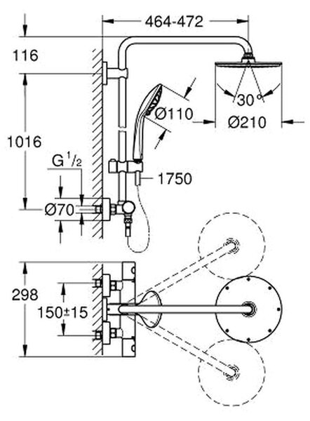 GROHE Euphoria System 210 - Sprchový systém s termostatem na zeď, Chrom 27964000