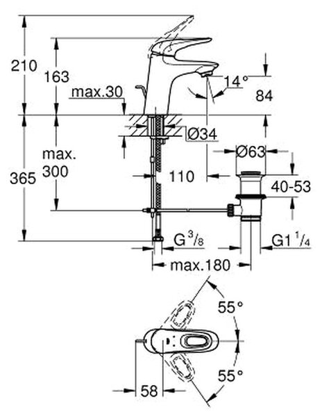 GROHE Eurostyle - Páková umyvadlová baterie DN 15, velikost S, Chrom 33558003