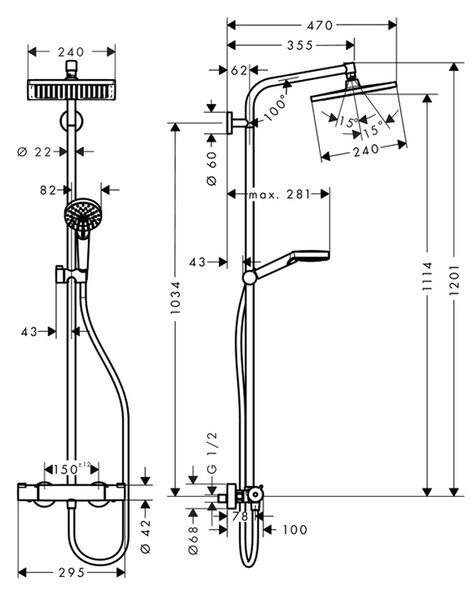 Hansgrohe Crometta E Showerpipe 240 1jet s termostatem, chrom 27271000