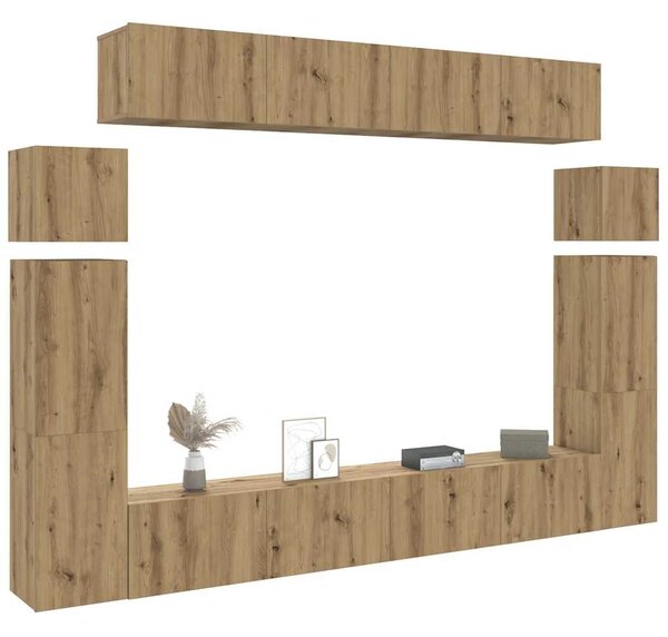 Sada 8 kusů nástěnné TV skříňka dub artisan kompozitní dřevo 3329012