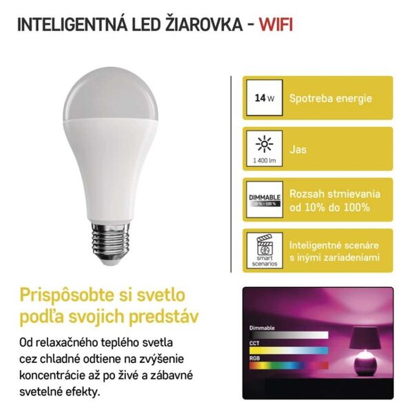 Emos ZQW516R LED žárovka E27 GoSmart A65 14W 1400lm 2700–6500K