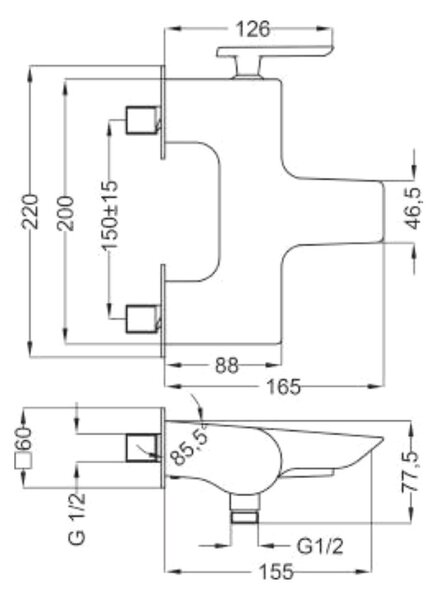 Teorema Code - Vanová baterie nástěnná, chrom, TECO72160