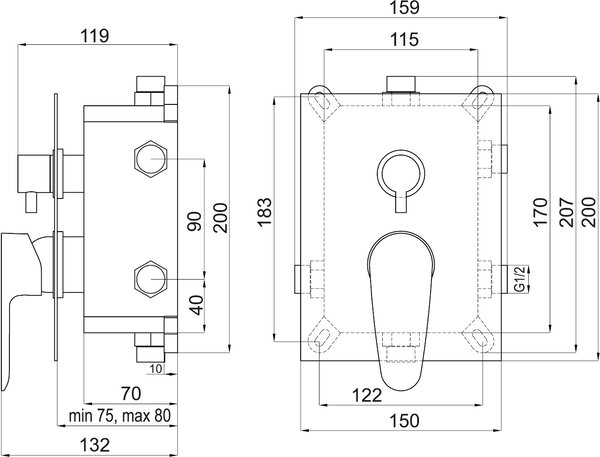 Novaservis Titania Smart Podomítková baterie s boxem 3 vývody, chrom, BOX98051RX,0