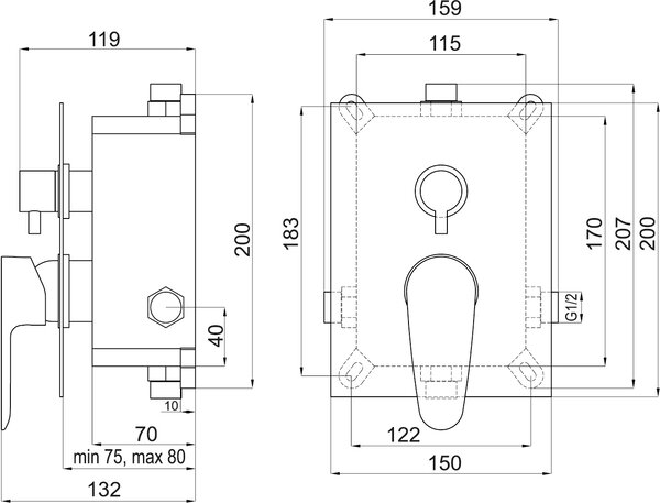 Novaservis Titania Smart Podomítková baterie s boxem 2 vývody, chrom, BOX98051R,0