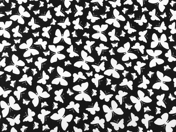 Bavlněná látka / plátno motýl METRÁŽ - 2 (673) černá