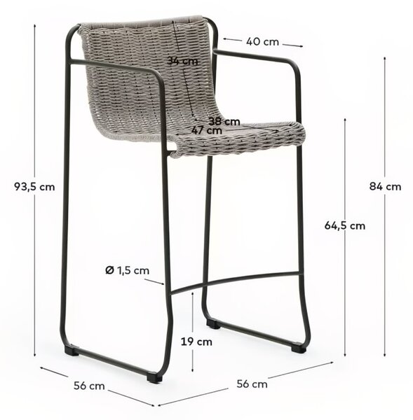 Světle šedá zahradní barová židle Kave Home Maurina 64,5 cm
