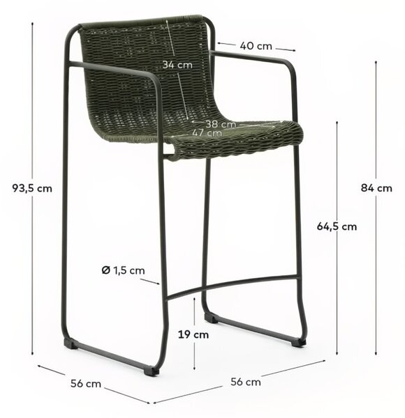 Zelená zahradní barová židle Kave Home Maurina 64,5 cm