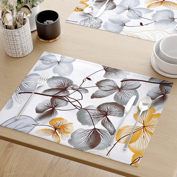 Goldea prostírání na stůl 100% bavlněné plátno - šedo-hnědé květy s listy - sada 2ks 30 x 40 cm