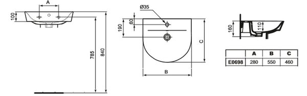 Ideal Standard Connect Air - Umyvadlo ARC 550x460 mm, s přepadem, bílá E069801