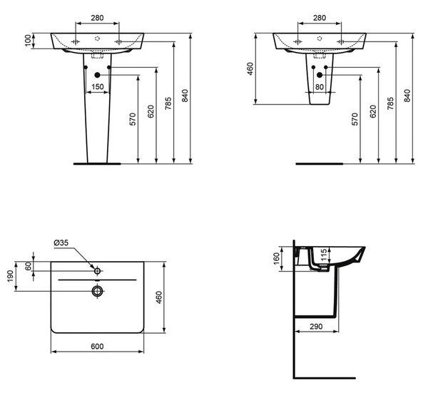 Ideal Standard Connect Air - Umyvadlo CUBE 600x460 mm, s přepadem, bílá E029801
