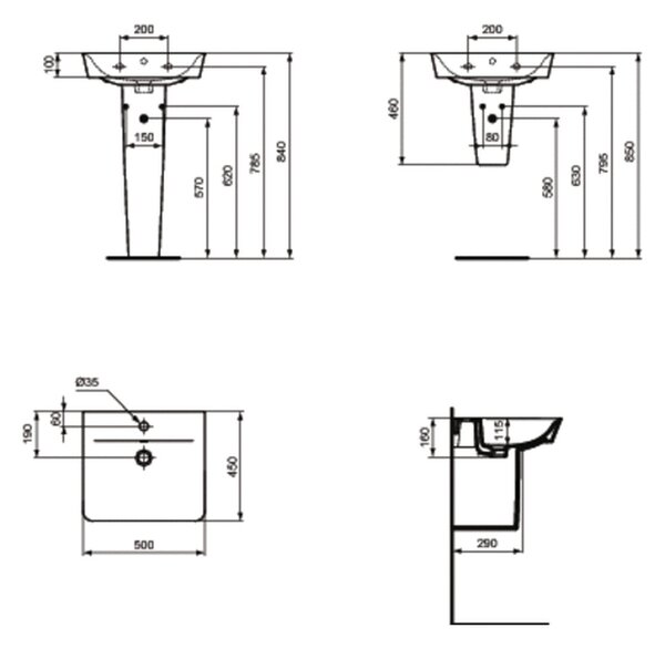 Ideal Standard Connect Air - Umyvadlo CUBE 500x450 mm, s přepadem, bílá E030101