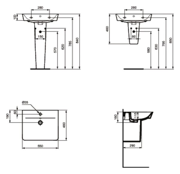 Ideal Standard Connect Air - Umyvadlo CUBE 550x460 mm, s přepadem, bílá E029901
