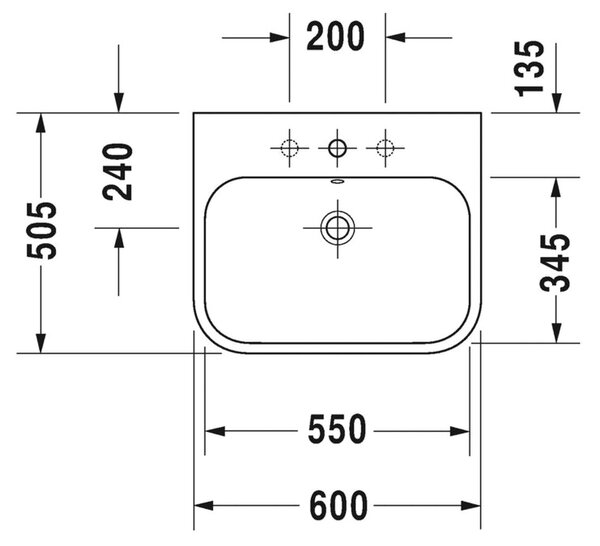 Duravit Happy D.2 - Umyvadlo do nábytku 600x505 mm, 1 otvor pro baterii, bílá 2318600000
