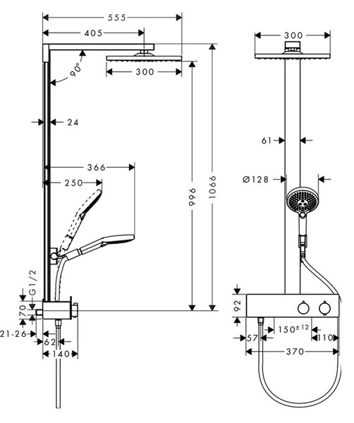 Hansgrohe Raindance E Showerpipe 300 1jet s termostatem ShowerTablet 350, chrom 27361000