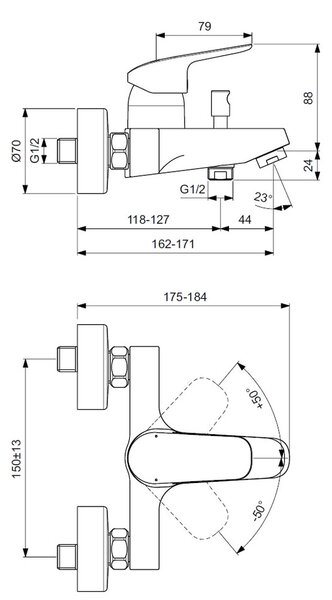 Ideal Standard CeraFlex - Vanová baterie nástěnná, chrom B1721AA