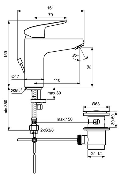 Ideal Standard CeraFlex Grande - Umyvadlová baterie stojánková, s odtokovou garniturou, chrom B1713AA
