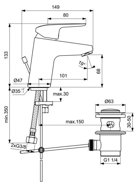 Ideal Standard CeraFlex - Umyvadlová baterie stojánková s odtokovou garniturou, chrom B1708AA