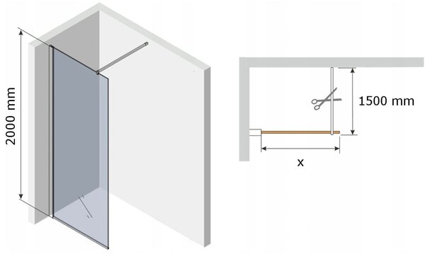 Mexen Kioto sprchová zástěna WALK-IN 8mm, 30x200 cm, černý rám, 800-030-000-00-70