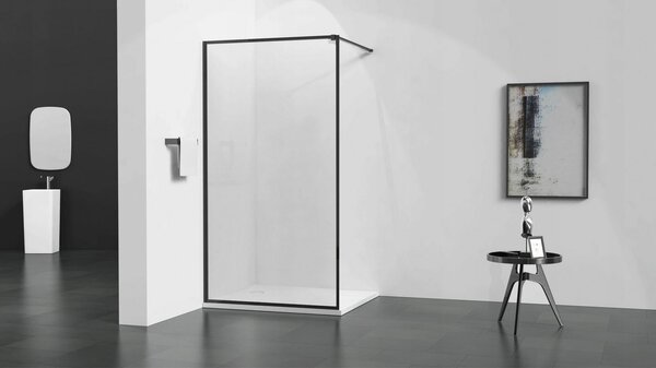 Mexen Kioto sprchová zástěna WALK-IN 8mm, 30x200 cm, černý rám, 800-030-000-00-70