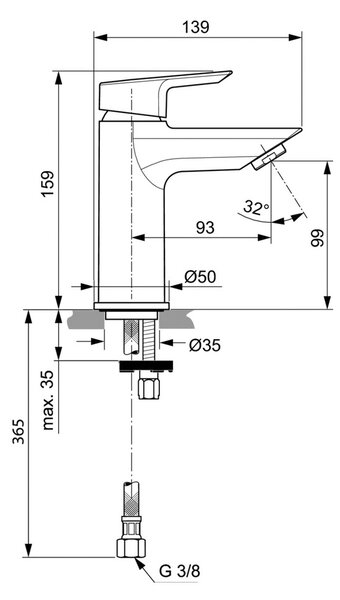 Ideal Standard Tesi - Umyvadlová baterie bez odtokové garnitury, chrom A6559AA