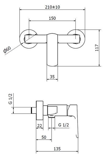 Teorema Edge - Sprchová baterie nástěnná, chrom 8E210