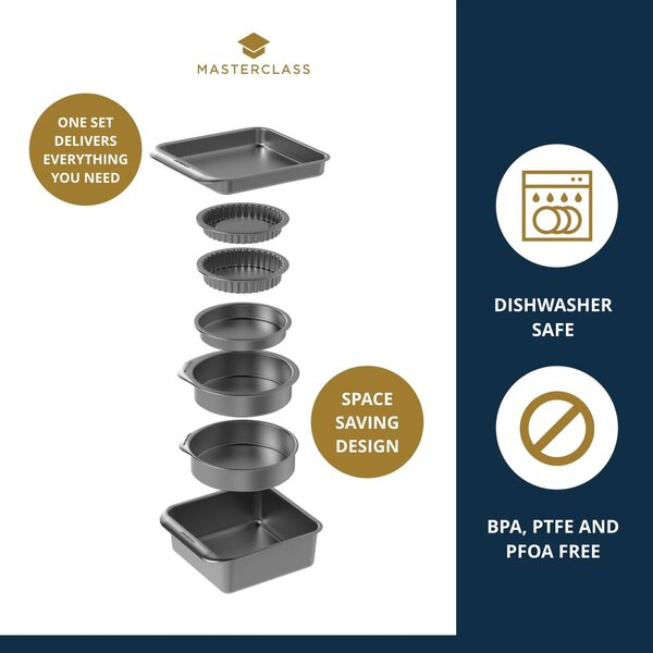 MasterClass Smart Space sada 7 pečicích forem, stohovatelná, nepřilnavá MCSPSCAKE7PC