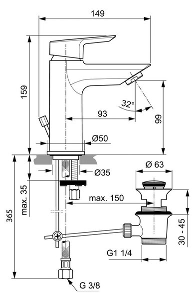 Ideal Standard Tesi - Umyvadlová baterie s odtokovou garniturou, chrom A6557AA