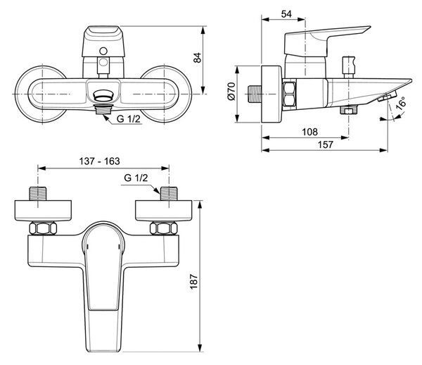 Ideal Standard Tesi - Vanová baterie nástěnná, chrom A6583AA