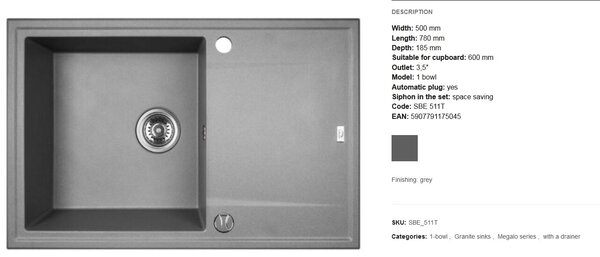 Laveo Megalo, kuchyňský dřez 790x490x230 mm, šedá, LAV-SBE_511T