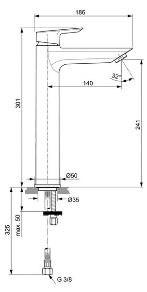 Ideal Standard Tesi - Umyvadlová baterie vysoká, bez odtokové garnitury, chrom A6575AA