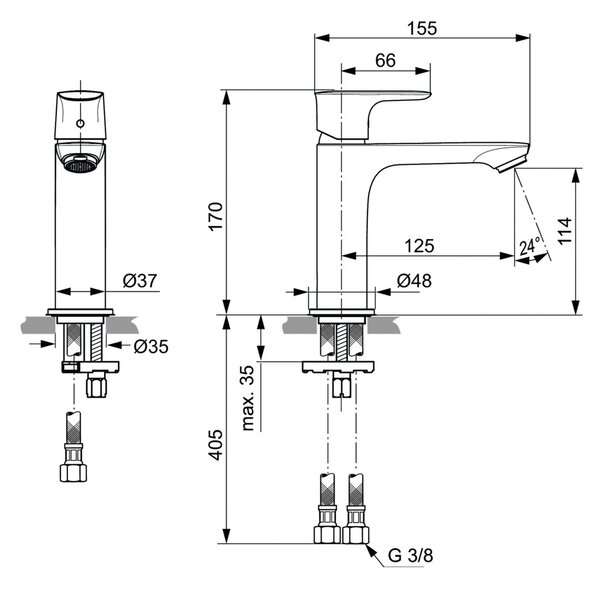 Ideal Standard Connect Air - Umyvadlová baterie stojánková Slim Grande bez odtokové garnitury, chrom A7015AA
