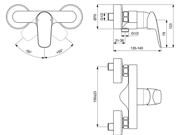 Ideal Standard CeraFlex - Sprchová baterie nástěnná, chrom B1720AA