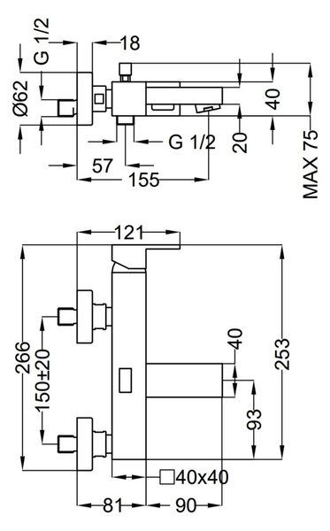 Teorema Pillar - Vanová baterie nástěnná, chrom 8G160