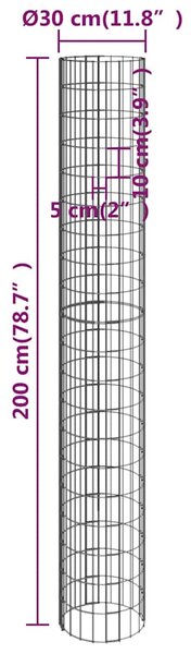 Kruhové gabionové záhony 3 ks pozinkovaná ocel Ø 30 x 200 cm 152022