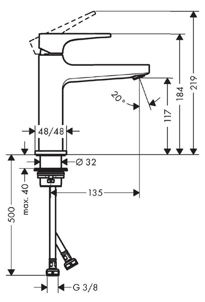 Hansgrohe Metropol Umyvadlová baterie 110 s plnou pákou a odtokovou soupravou Push-Open, chrom 32507000