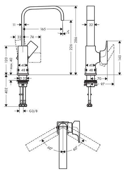 Hansgrohe Metropol Umyvadlová baterie 230 s plnou pákou a odtokovou soupravou Push-Open, chrom 32511000